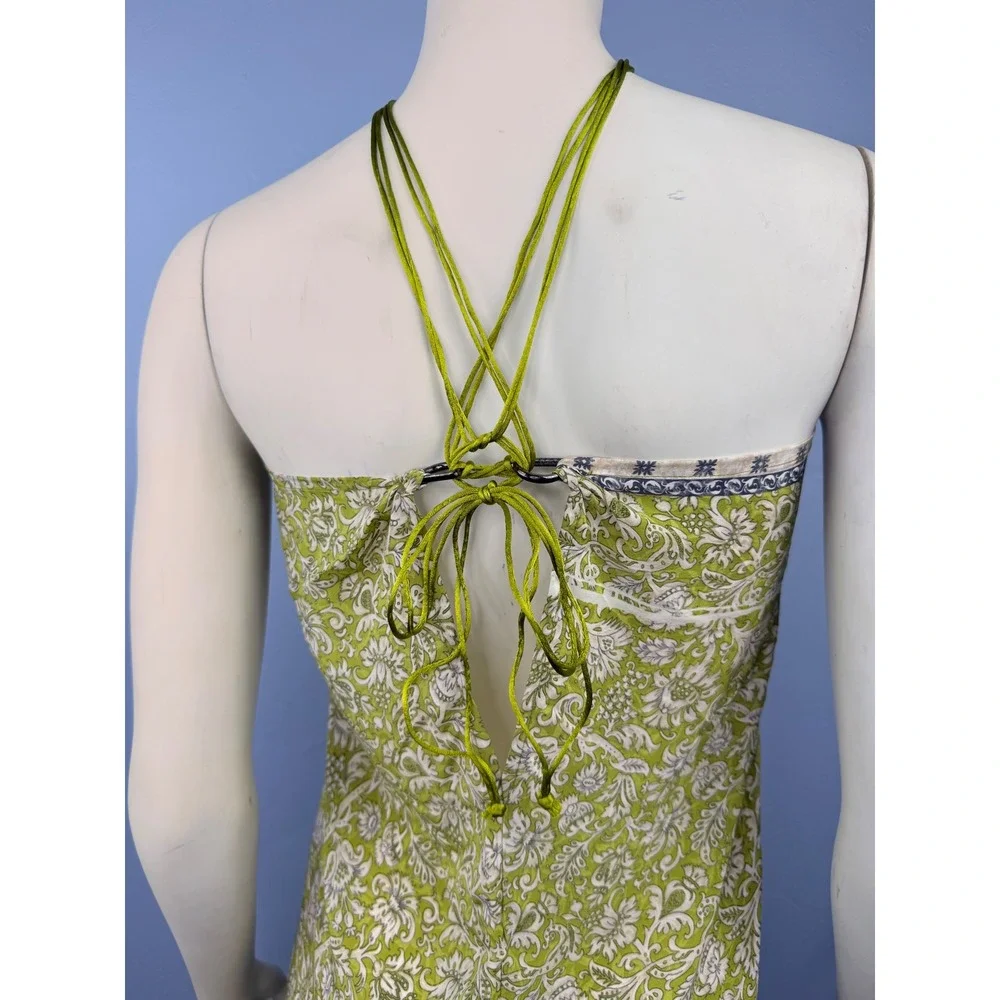 Vacation Convertible Sarong Dress Women OS Green Floral Paisley Halter Mini NEW - Picture 5 of 9